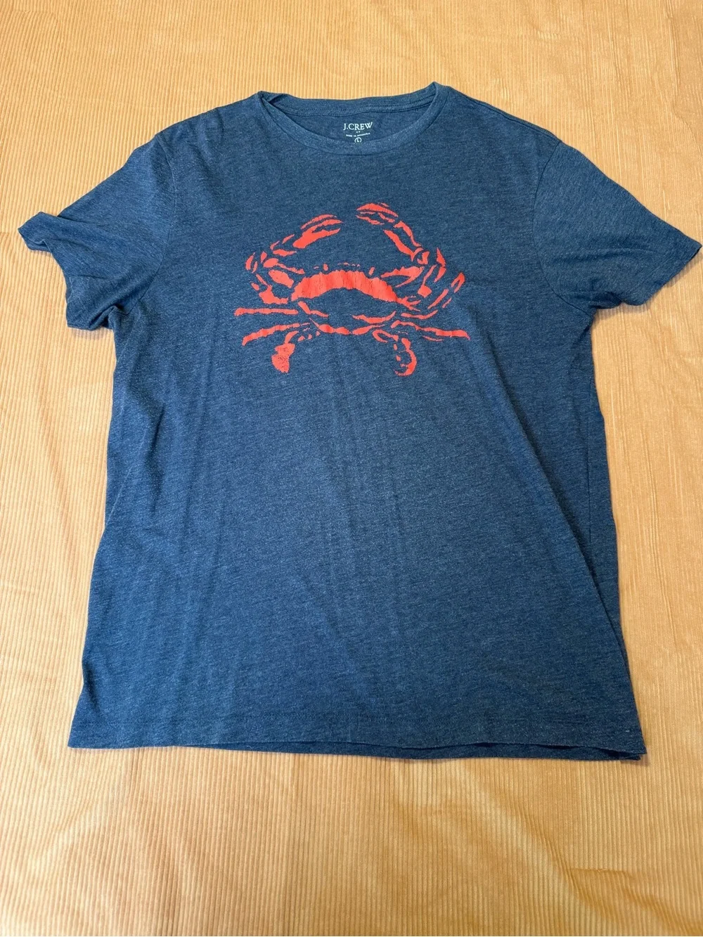 J. Crew Men's Navy Blue Tee with Red Crab Graphic
